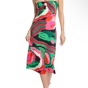 FLORA BEA NEW YORK Miri Midi Dress in Locomotion Print Size Small NWT